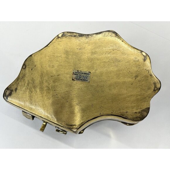 9" Vintage Large Hampton Brass Hinged Clam Shell MCM Decorative Box Keepsake Box - Picture 8 of 13
